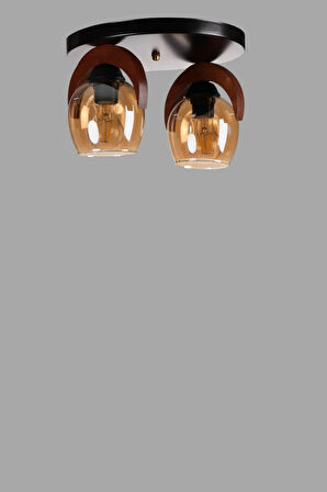 HELENA 2 Lİ TEPSİLİ BAL CAMLI PLAFONYER AVİZE