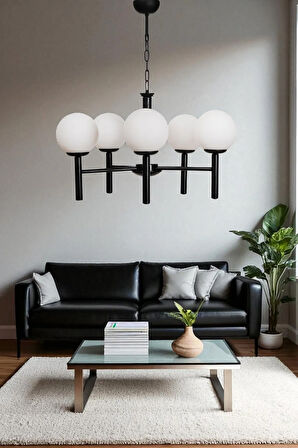 LUKE 5 Lİ SİYAH BEYAZ CAMLI AVİZE