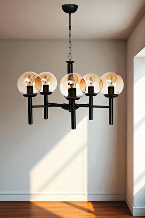 LUKE 5 Lİ SİYAH BAL CAMLI AVİZE