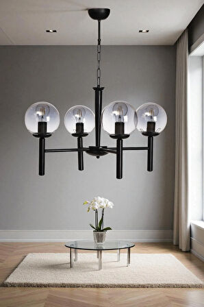 LUKE 4 LÜ SİYAH FÜME CAMLI AVİZE