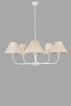 APOLLO 5 Lİ BEYAZ PİLELİ KREM ABAJURLU AVİZE