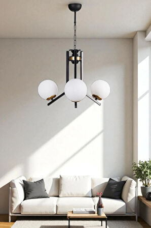 YENİ RUBY 3 LÜ SİYAH BEYAZ CAMLI AVİZE