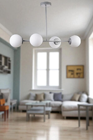 YENİ FAVORİ 4 LÜ GRİ BEYAZ CAMLI AVİZE