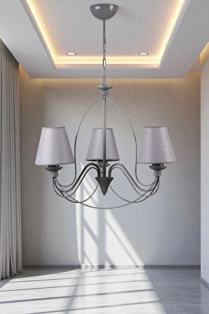 BERFİN 3 LÜ GRİ HASIR GRİ ABAJRULU AVİZE