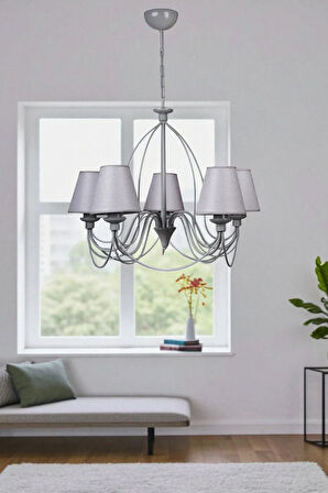 BERFİN 5 Lİ GRİ HASIR GRİ ABAJRULU AVİZE