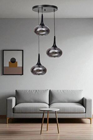 ZARA 3 LÜ TEPSİLİ SİYAH FÜME CAMLI SARKIT