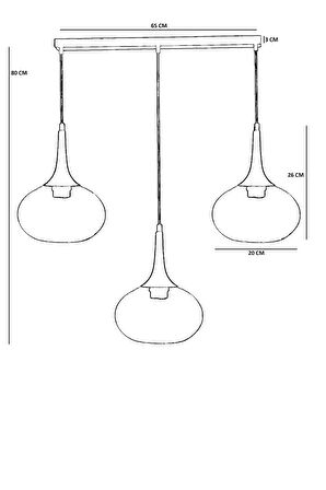 ZARA 3 LÜ SIRALI SİYAH FÜME CAMLI SARKIT