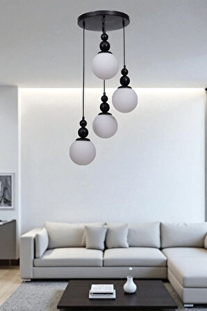 YAREN 4 LÜ TEPSİLİ SİYAH BEYAZ CAMLI SARKIT