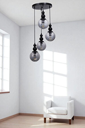 YAREN 4 LÜ TEPSİLİ SİYAH FÜME CAMLI SARKIT