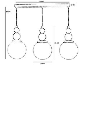 YAREN 3 LÜ SIRALI SİYAH FÜME CAMLI SARKIT