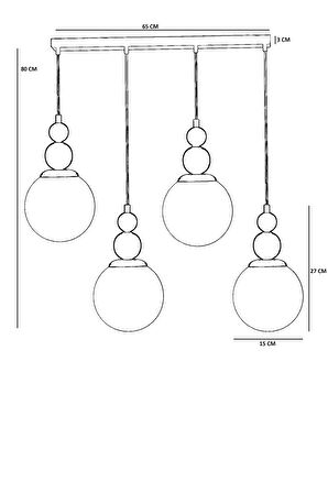 YAREN 4 LÜ SIRALI SİYAH FÜME CAMLI SARKIT