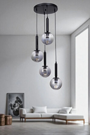 SEZGİ 4 LÜ TEPSİLİ SİYAH FÜME CAMLI SARKIT