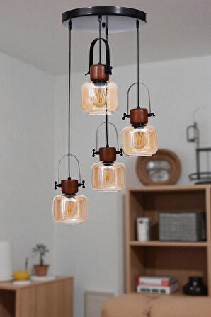 MASAL 4 LÜ TEPSİLİ SİYAH BAL CAMLI SARKIT