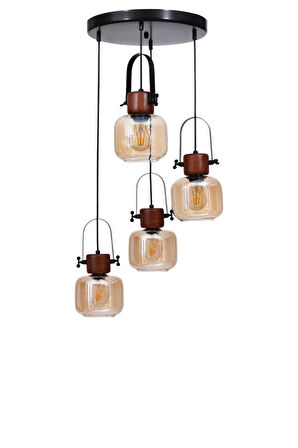 MASAL 4 LÜ TEPSİLİ SİYAH BAL CAMLI SARKIT