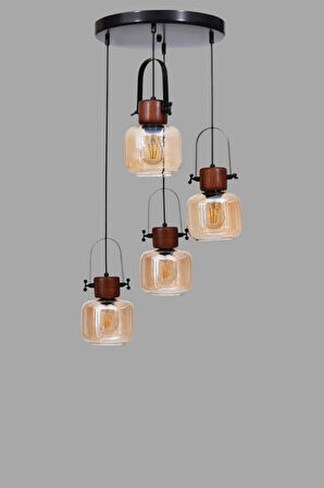 MASAL 4 LÜ TEPSİLİ SİYAH BAL CAMLI SARKIT