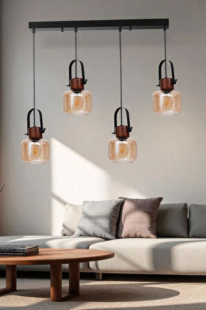 MASAL 4 LÜ SIRALI SİYAH BAL CAMLI SARKIT