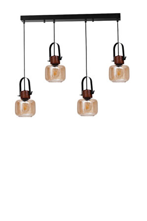 MASAL 4 LÜ SIRALI SİYAH BAL CAMLI SARKIT