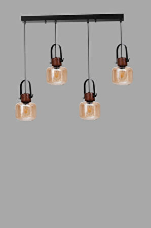 MASAL 4 LÜ SIRALI SİYAH BAL CAMLI SARKIT