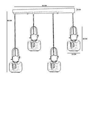 MASAL 4 LÜ SIRALI SİYAH BAL CAMLI SARKIT