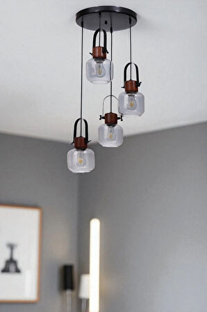 MASAL 4 LÜ TEPSİLİ SİYAH FÜME CAMLI SARKIT