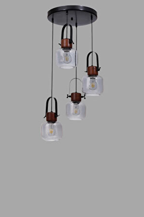 MASAL 4 LÜ TEPSİLİ SİYAH FÜME CAMLI SARKIT