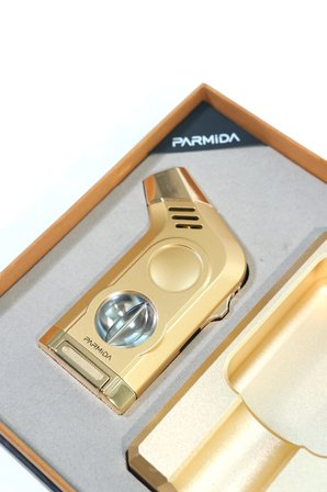 Parmida Gold Tek Torch Masa Tipi Çakmak Tekli Gold Küllük İkili Puro Seti TR9850