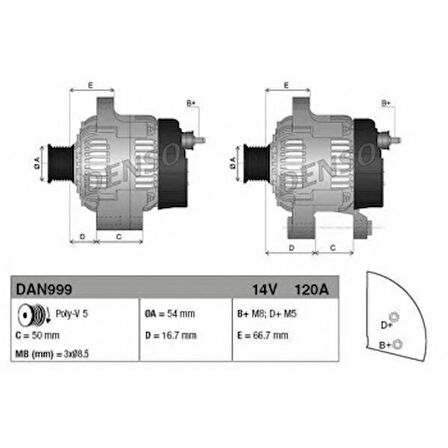 Fiat Alternator 14v 120a Fiat 500 Grande Punto Doblo III Alfa Mito 1,4 Start Stop - Denso Dan999