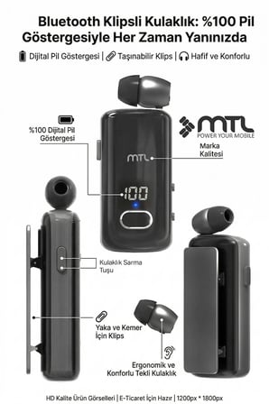 Makaralı Bluetooth Kulaklık Digital Göstergeli Çift Telefon Destekli MT983