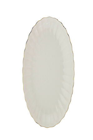 Kütahya Porselen Bone Luz Altın File Kayık Tabak 24x17cm Tekli BNLZF24KY20