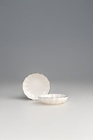 Kütahya Porselen Bone Luz 2 Parça 8 Cm Kase Platin File