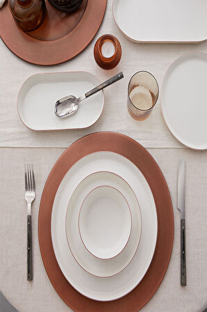 Kütahya Porselen V-Form Mat Bronz File 26 Parça 6 Kişilik Yemek Takımı