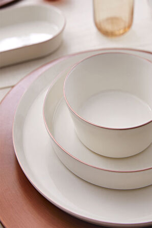 Kütahya Porselen V-Form Mat Bronz File 26 Parça 6 Kişilik Yemek Takımı