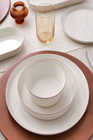 Kütahya Porselen V-Form Mat Bronz File 26 Parça 6 Kişilik Yemek Takımı