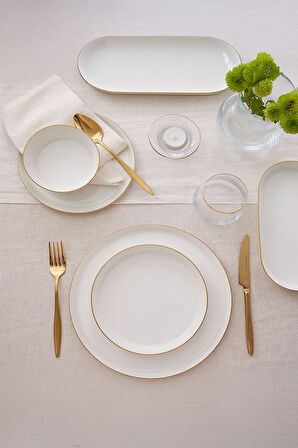 Kütahya Porselen V-Form Mat Altın File 26 Parça 6 Kişilik Yemek Takımı
