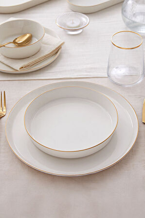 Kütahya Porselen V-Form Mat Altın File 26 Parça 6 Kişilik Yemek Takımı