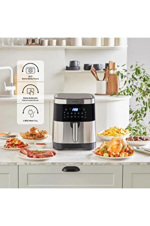 10 Farklı pişirme fonksiyon İNOX Gövde XXXL 9LT Airfryer + Karaca İnox Çay makinesi