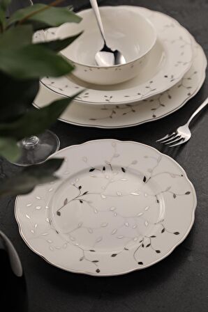 Bone Olympos 56 Parça 12 Kişilik Yemek Takımı Leaves Silver