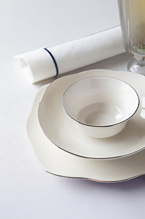 Kütahya Porselen Vilya Platin File 51 Parça 12 Kişilik Bone Porselen Yemek Takımı 