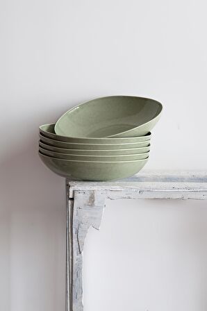 Kütahya Porselen Soho 6 Parça 22 Cm Çukur Yemek Tabağı Yeşil