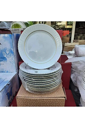 Kütahya Porselen 25 Cm Sedef Düz Tabak 12 Li Mat Altın SF25DU521