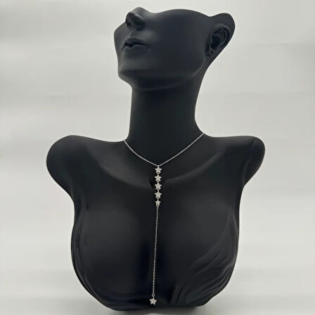 Çelik Silver Taşlı Yıldız Model Y Kolye - Silver