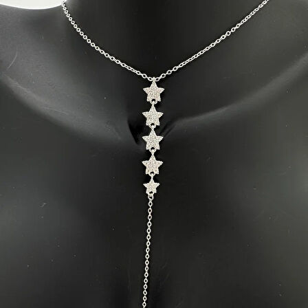 Çelik Silver Taşlı Yıldız Model Y Kolye - Silver