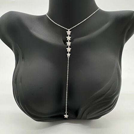 Çelik Silver Taşlı Yıldız Model Y Kolye - Silver