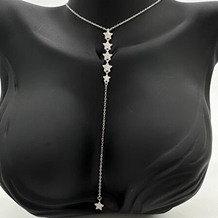 Çelik Silver Taşlı Yıldız Model Y Kolye - Silver