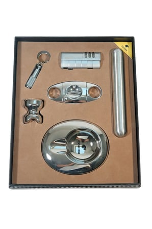 Cohiba 3 Torch Çakmak Kesici Sehpa Küllük Punch Tüp Gümüş Altılı Puro Seti TR9865