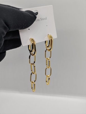 Zincirli Sallantılı Gold Çelik Küpe