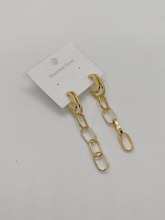 Zincirli Sallantılı Gold Çelik Küpe