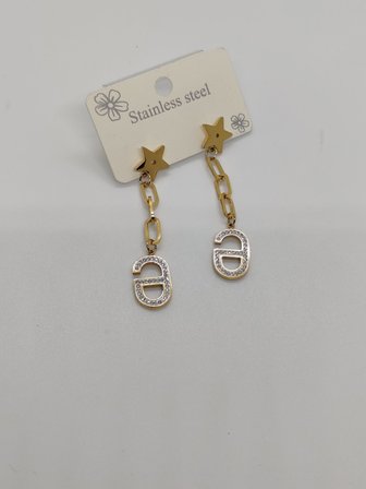 Yıldız Detaylı Asimetrik CD Çelik Gold Küpe