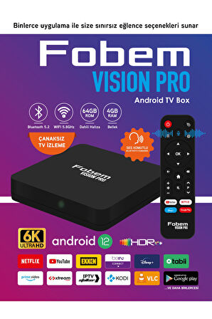 Vision PRO 6K Android TV Box Medya Oynatıcı - Sesli Komut Bluetooth Wi-Fi  4 GB Ram 64 GB Hafıza