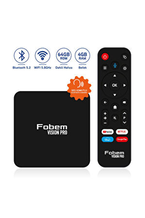 Vision PRO 6K Android TV Box Medya Oynatıcı - Sesli Komut Bluetooth Wi-Fi  4 GB Ram 64 GB Hafıza